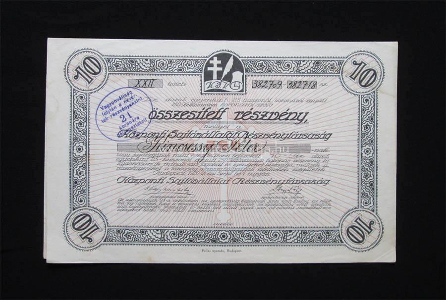 Kzponti Sajtvllalat Rszvnytrsasg 10x25 korona 1920